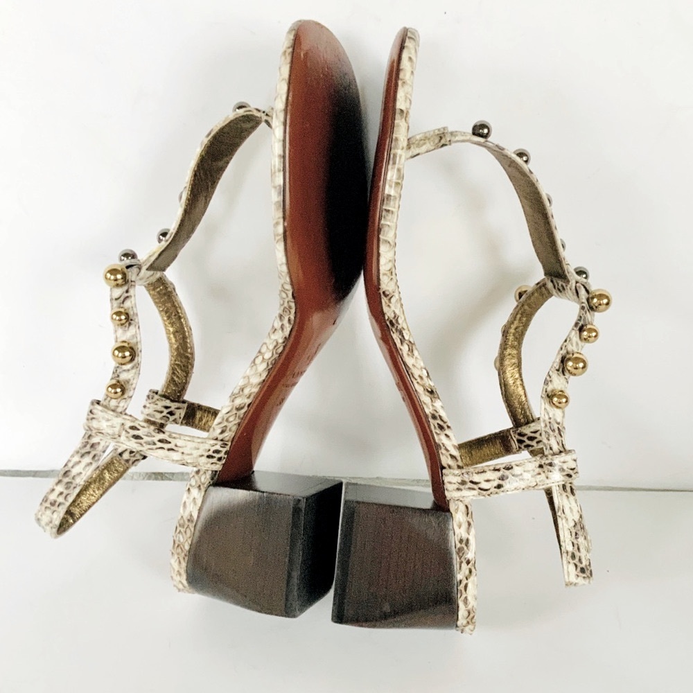 Lanvin Brown White Studded Python Sandals Chunky … - image 7